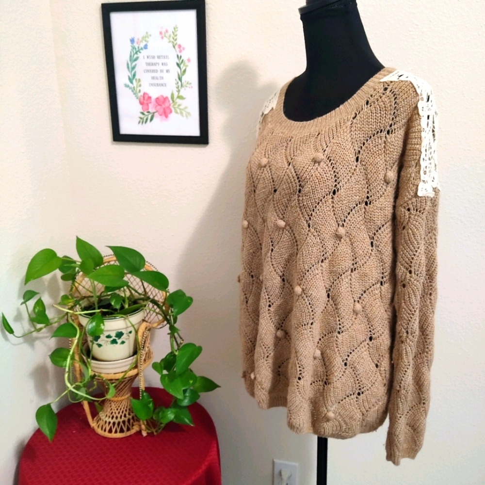 Ryu Size Small/Medium Boho Oversized Open Knit Wool Blend Sweater